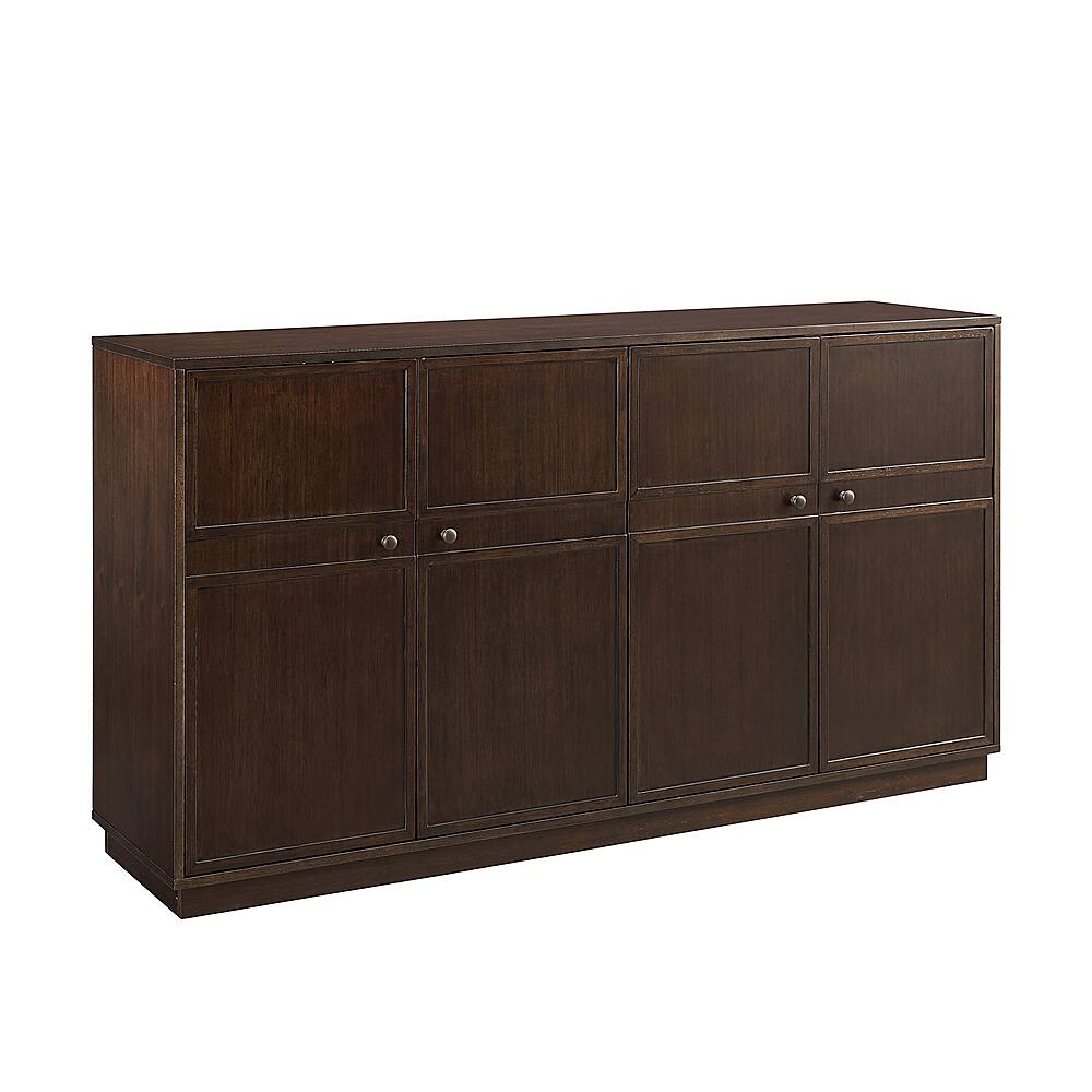 Left View: Walker Edison - 62" Transitional Framed 4 Door Sideboard - Dark Brown Oak