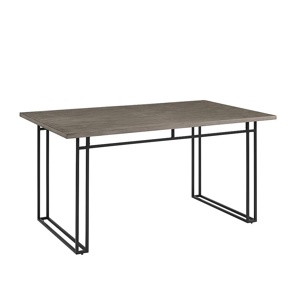 Left View: Walker Edison - 60” Modern Metal and Wood Veneer Dining Table - Grey Hickory