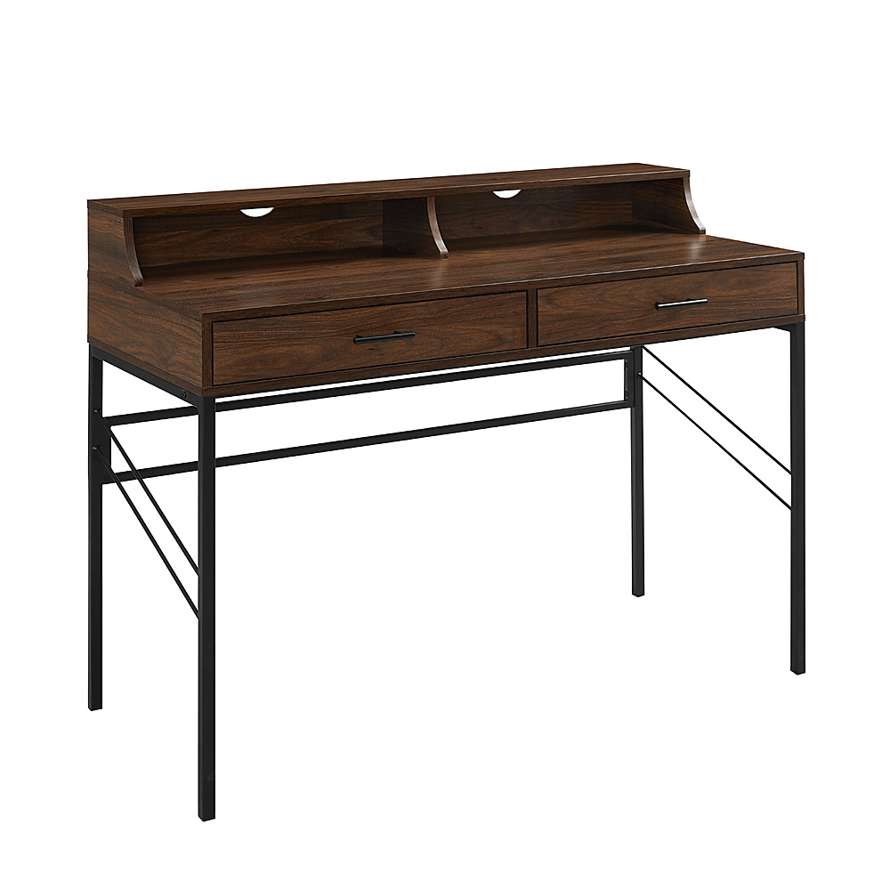 Angle View: Walker Edison - 44” Modern Writing Desk with Hutch - Dark Walnut