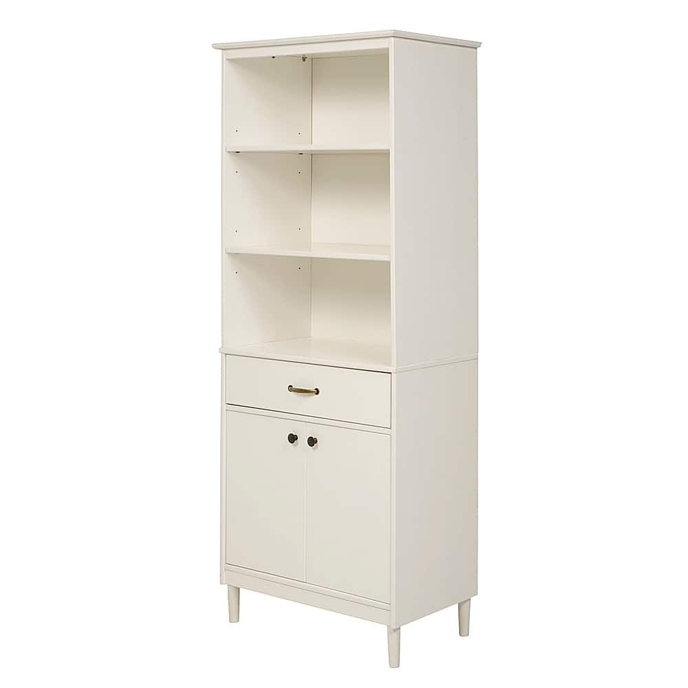 Left View: Walker Edison - 70” Modern 2 Door Storage Hutch - White