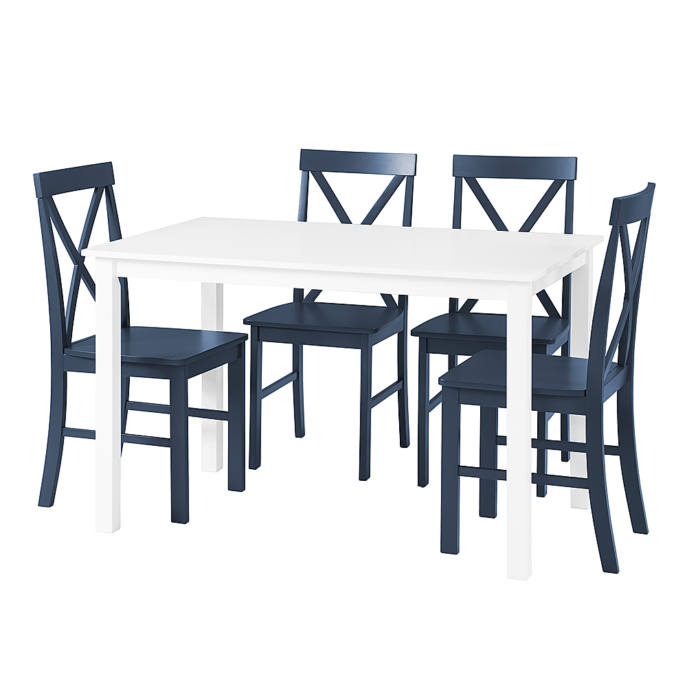Angle View: Walker Edison - Modern Farmhouse Solid Wood 5 Piece Dining Set - White/Navy