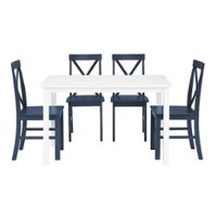 Walker Edison - Modern Farmhouse Solid Wood 5 Piece Dining Set - White/Navy - Front_Zoom