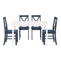 Walker Edison - Modern Farmhouse Solid Wood 5 Piece Dining Set - White/Navy - Front_Zoom