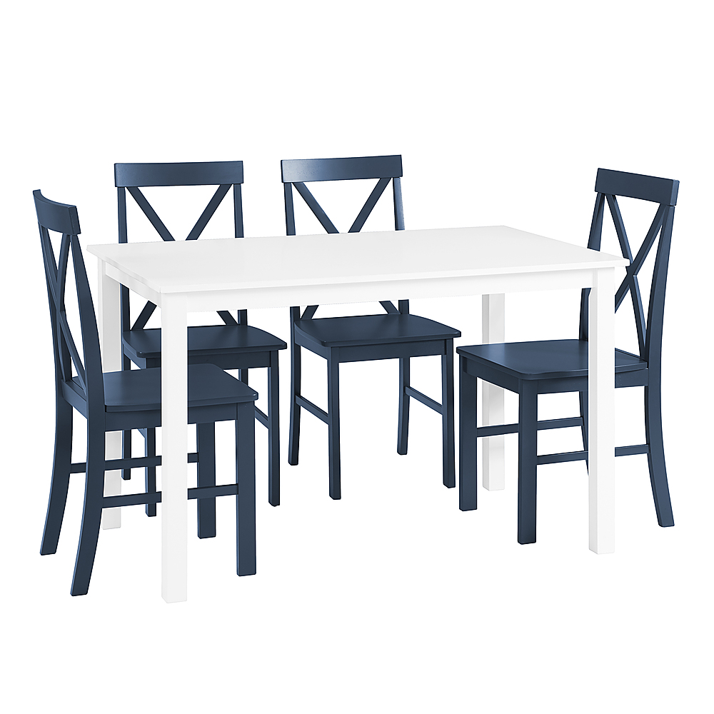 Left View: Walker Edison - Modern Farmhouse Solid Wood 5 Piece Dining Set - White/Navy