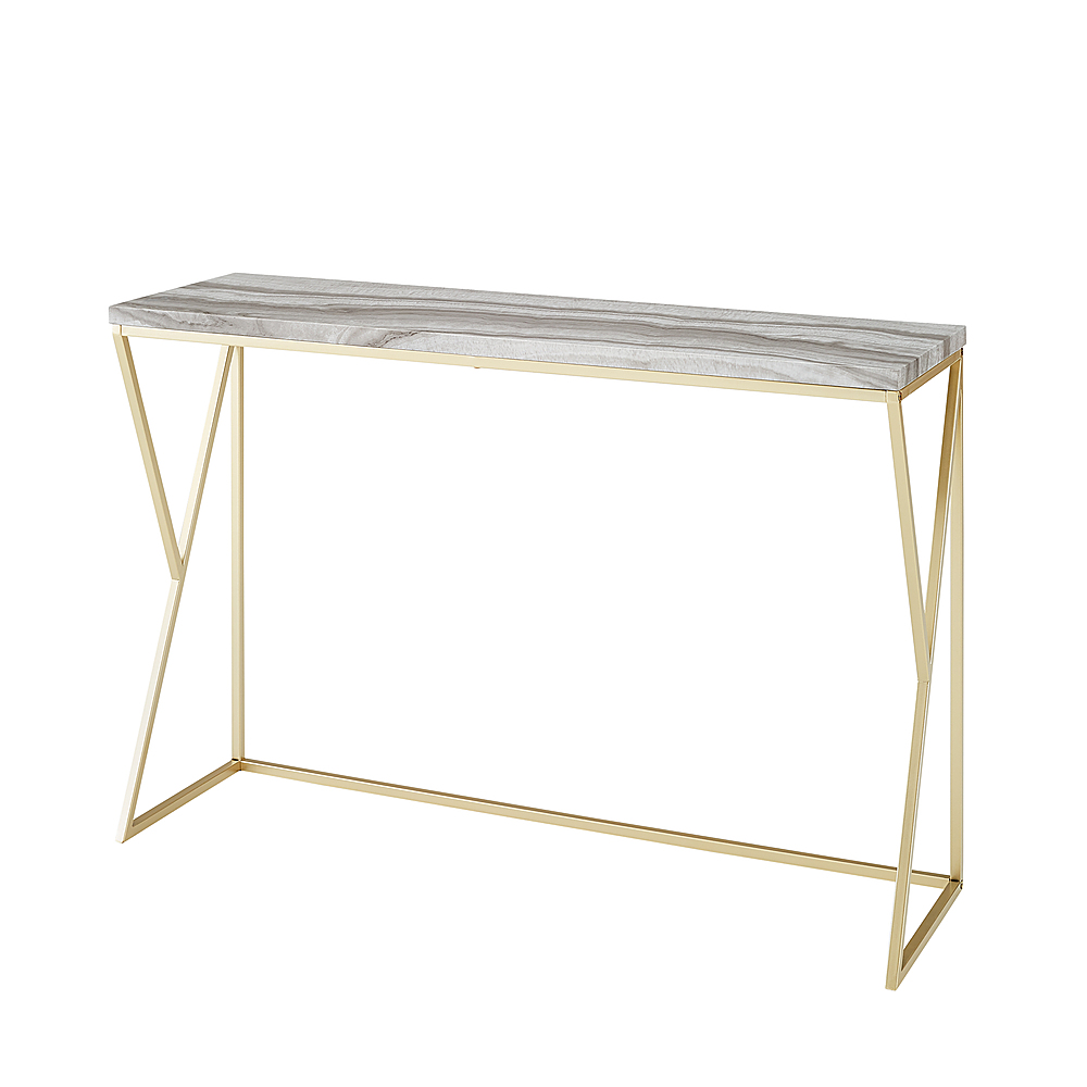 Angle View: Walker Edison - 46” Modern Faux Marble Entryway Table - Grey Faux Vein Cut Marble/Gold