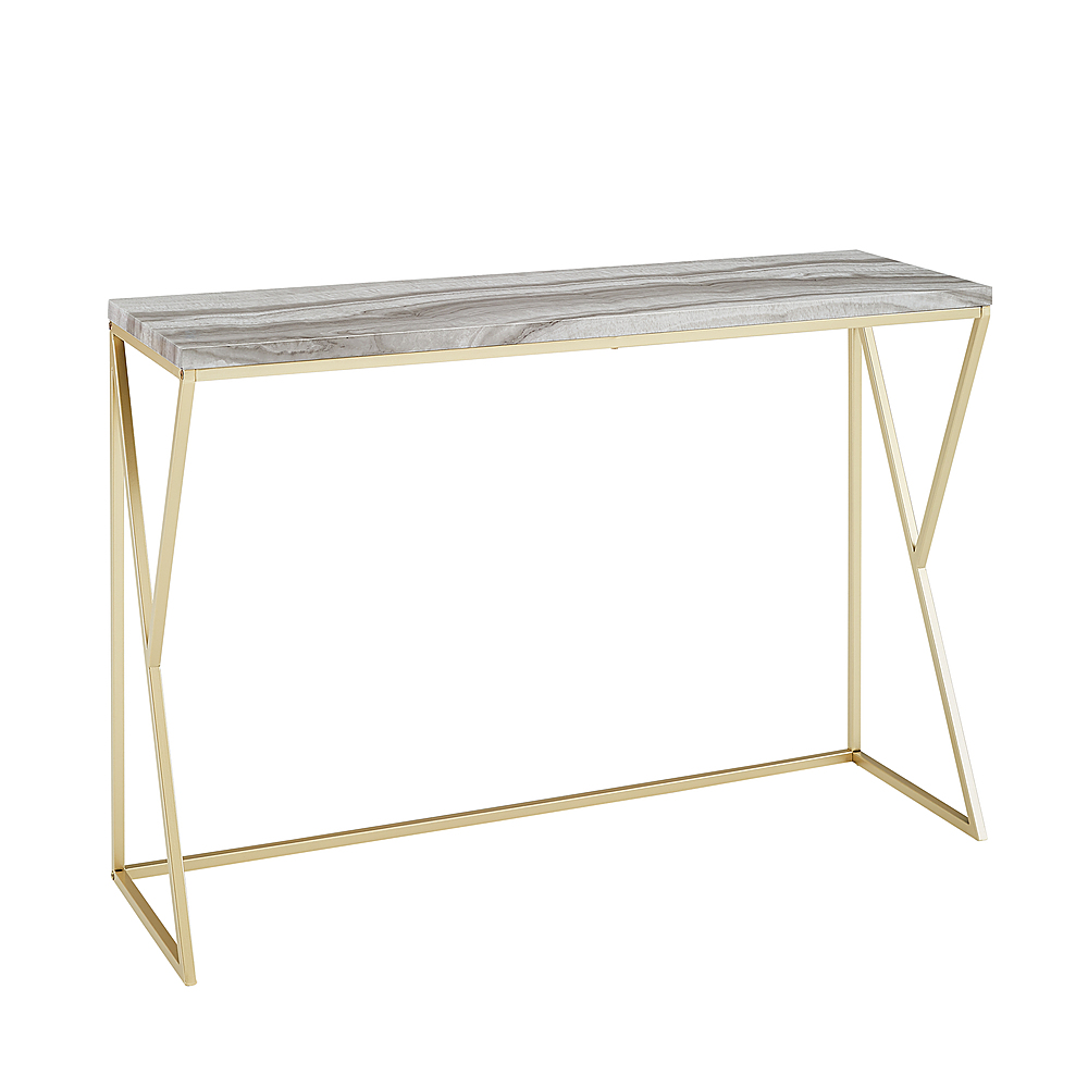 Left View: Walker Edison - 46” Modern Faux Marble Entryway Table - Grey Faux Vein Cut Marble/Gold