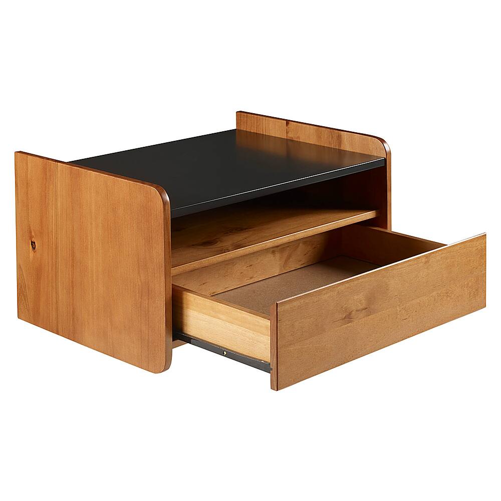 Left View: Walker Edison - Modern Floating Nightstand with Drawer - Caramel