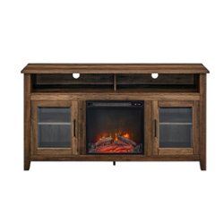 Walker Edison - 58" Tall Glass Two Door Soundbar Storage Fireplace TV Stand for Most TVs Up to 65" - Rustic Oak - Front_Zoom