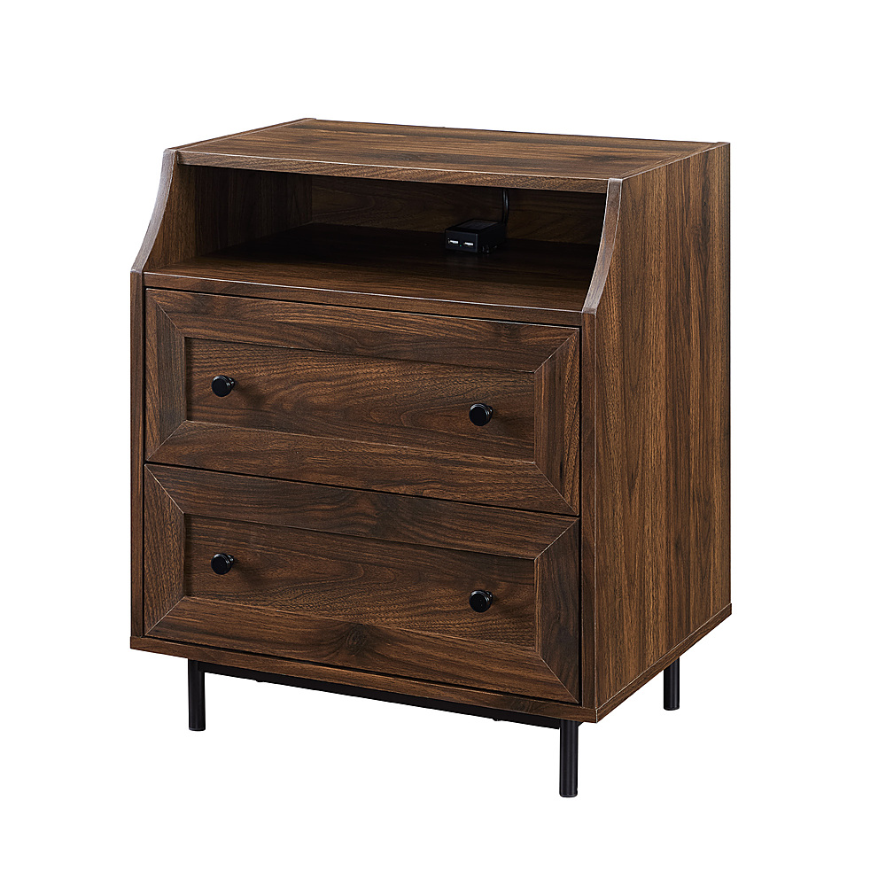 Angle View: Walker Edison - 22” Modern Open Top End Table with USB - Dark Walnut
