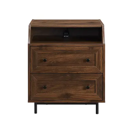 Front. Walker Edison - 22” Modern Open Top End Table with USB - Dark Walnut.
