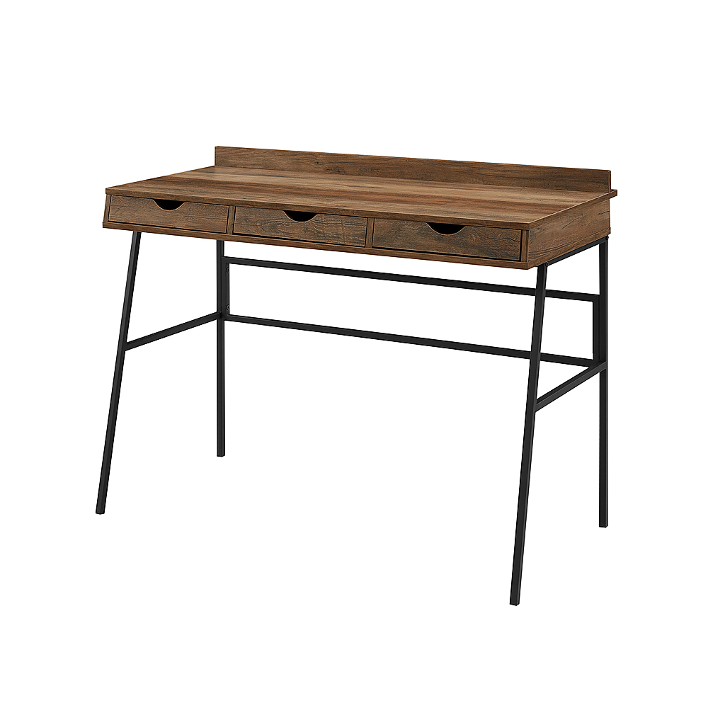 Left View: Walker Edison - Modern Industrial 3-Drawer Wood Computer Desk - Rustic Oak