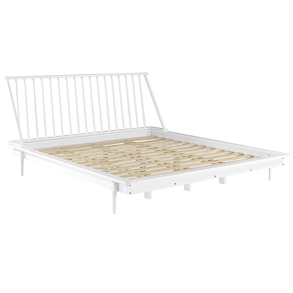 Angle View: Walker Edison - Boho Solid Wood Queen Spindle Bed Frame - White
