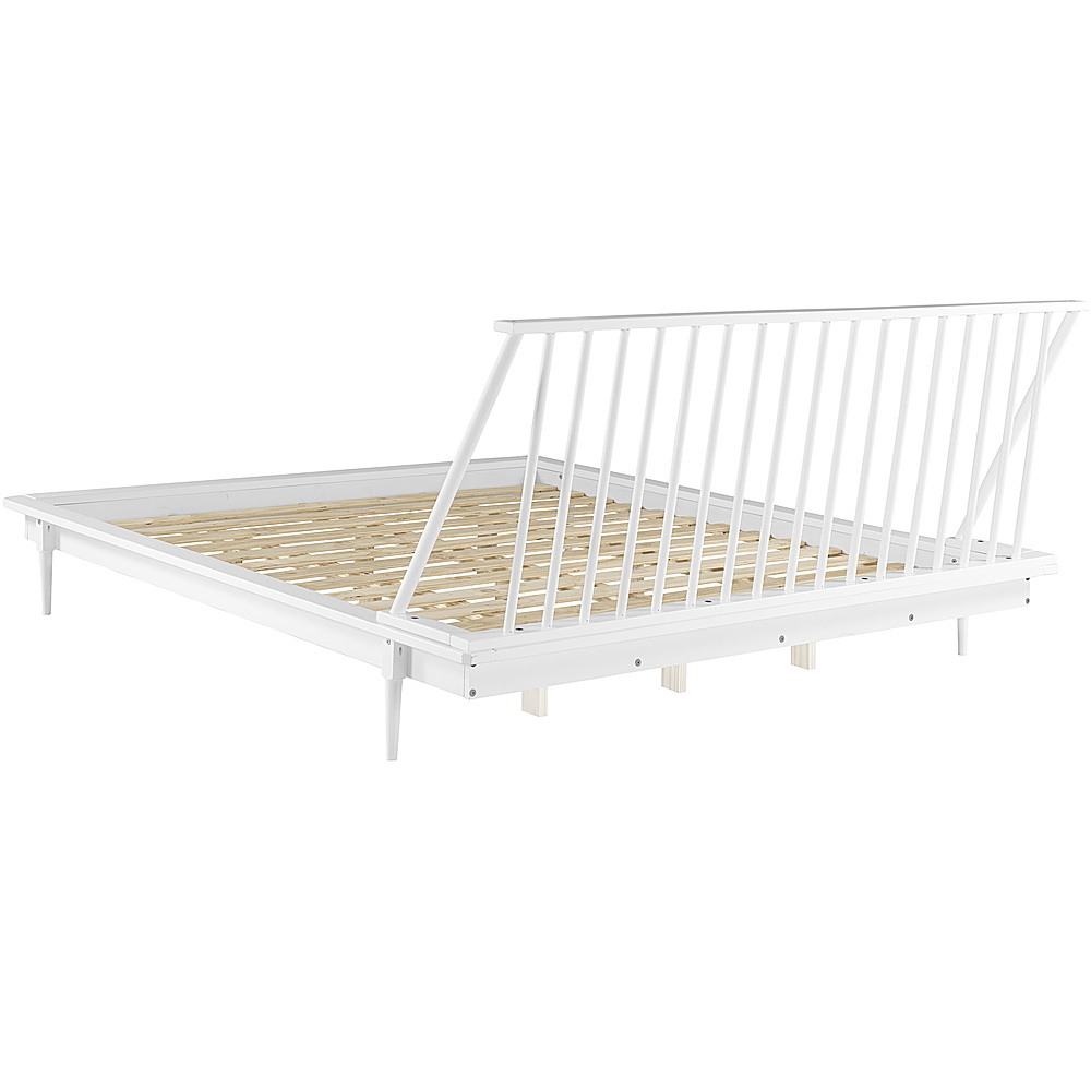 Left View: Walker Edison - Boho Solid Wood Queen Spindle Bed Frame - White