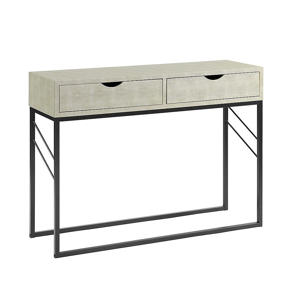 Left View: Walker Edison - 42” Modern Faux Shagreen and Metal Entry Table - Off White