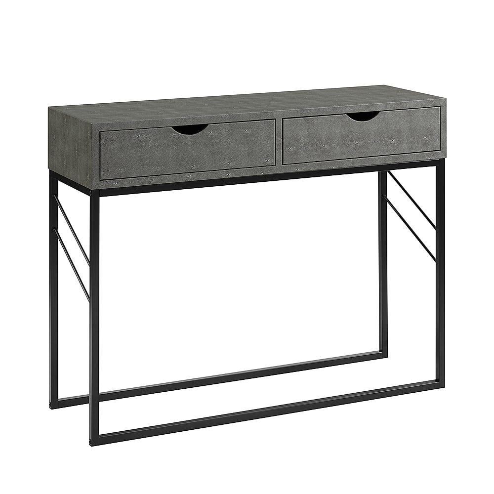 Left View: Walker Edison - 42” Modern Faux Shagreen and Metal Entry Table - Grey