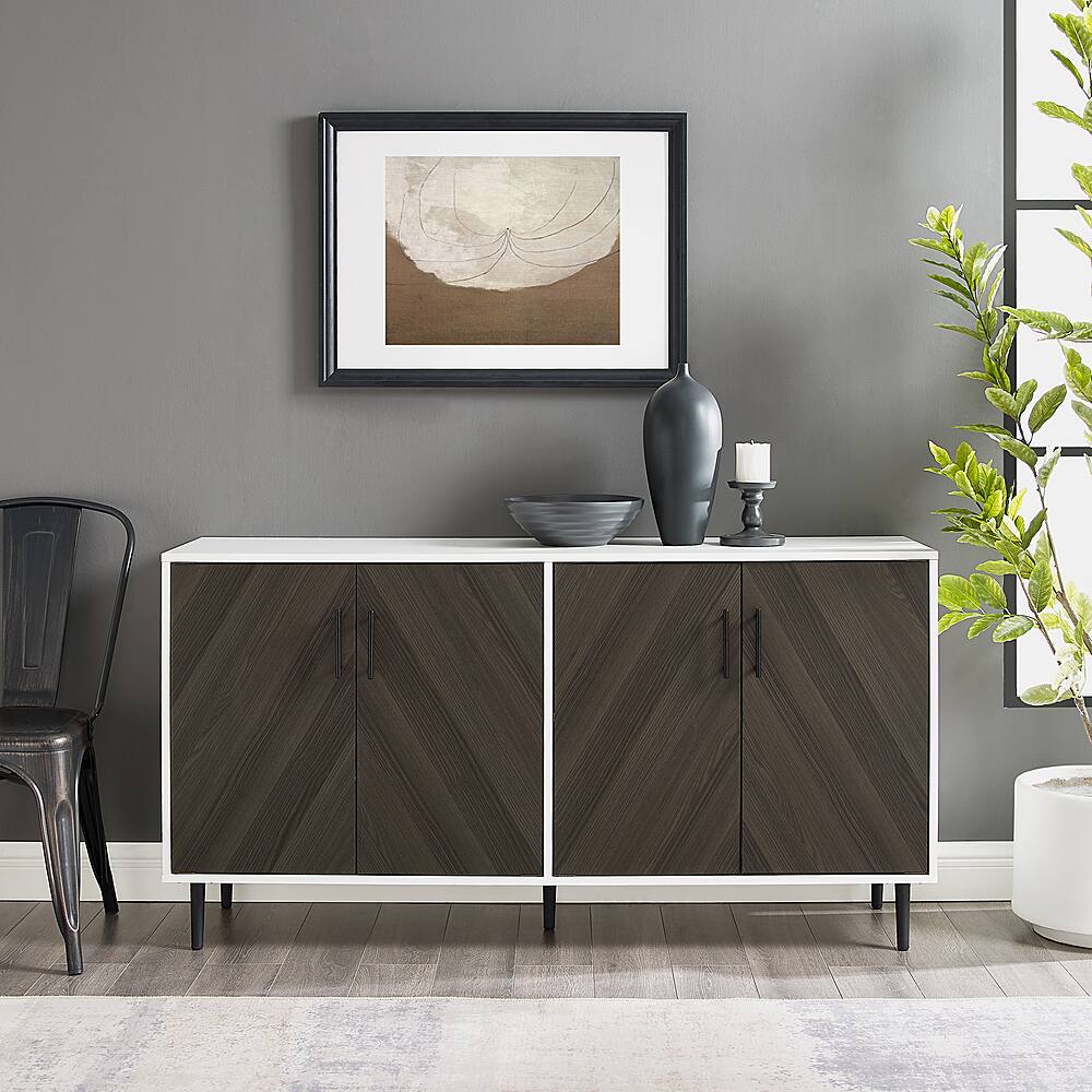 Alt View 12. Walker Edison - 58” Mid Century Modern Faux Bookmatch Buffet - Ash Brown Bookmatch / Solid White.