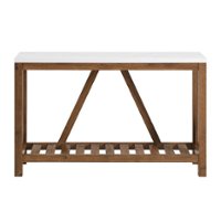 Walker Edison - 52" Rustic A Frame Entry Table - Faux White Marble/Walnut - Front_Zoom