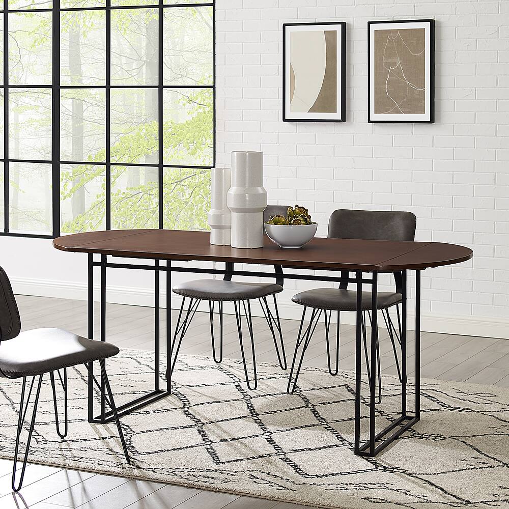Best Buy Walker Edison 72" Modern Oval Drop Leaf Dining Table Walnut