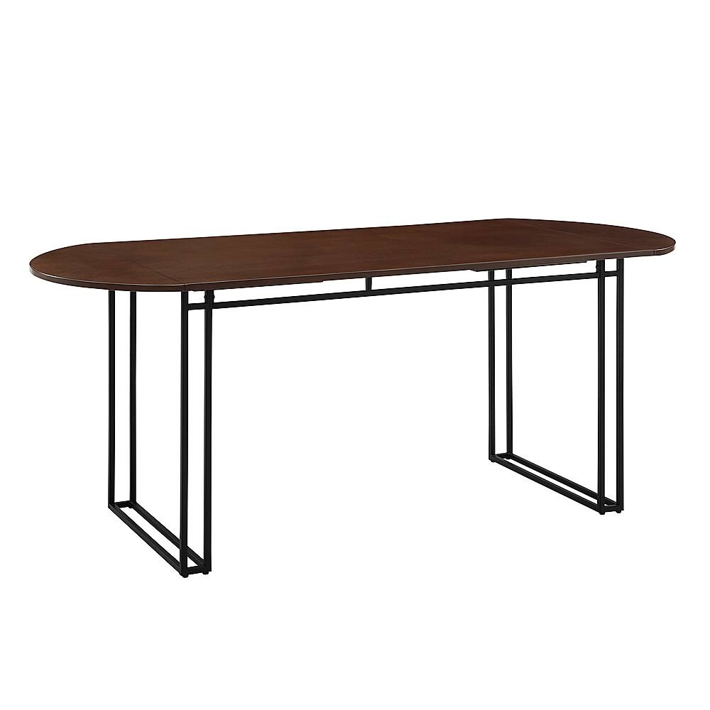 Left View: Walker Edison - 72" Modern Oval Drop Leaf Dining Table - Walnut