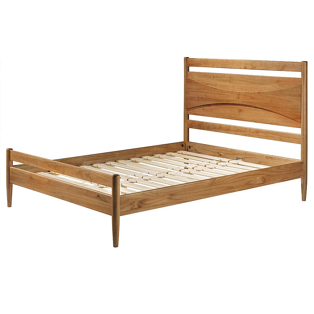 Angle View: Walker Edison - Mid Century Headboard Solid Wood Queen Bed - Caramel