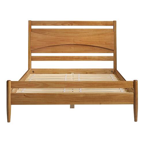 Walker Edison - Mid Century Headboard Solid Wood Queen Bed - Caramel