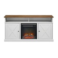 Walker Edison - Farmhouse Tall Barndoor Soundbar Storage Fireplace TV Stand for Most TVs up to 65" - Brown White - Front_Zoom