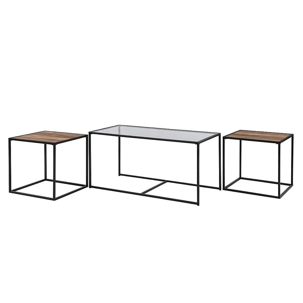 Angle View: Walker Edison - Modern Nesting Table Set - Glass/Reclaimed Barnwood