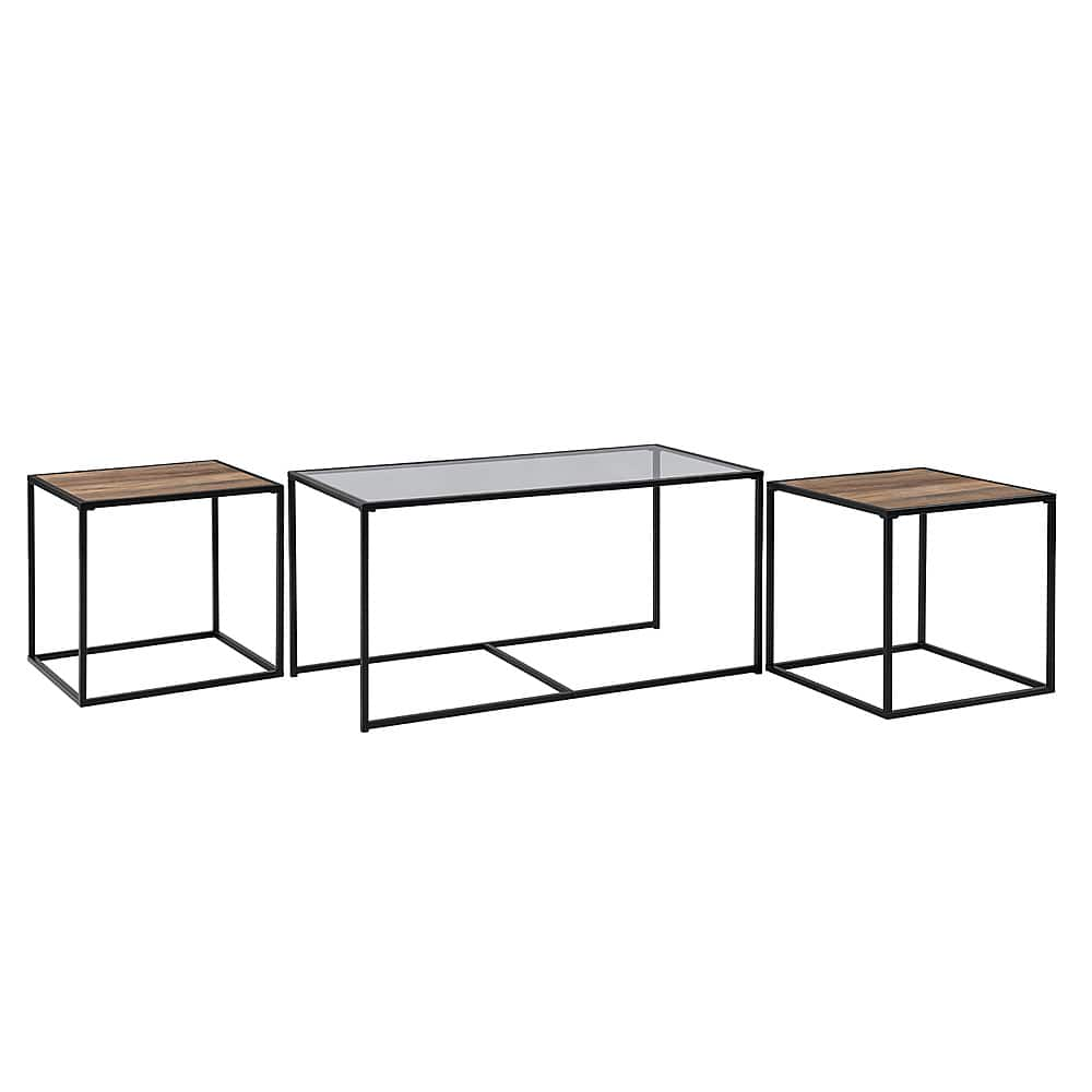 Left View: Walker Edison - Modern Nesting Table Set - Glass/Reclaimed Barnwood