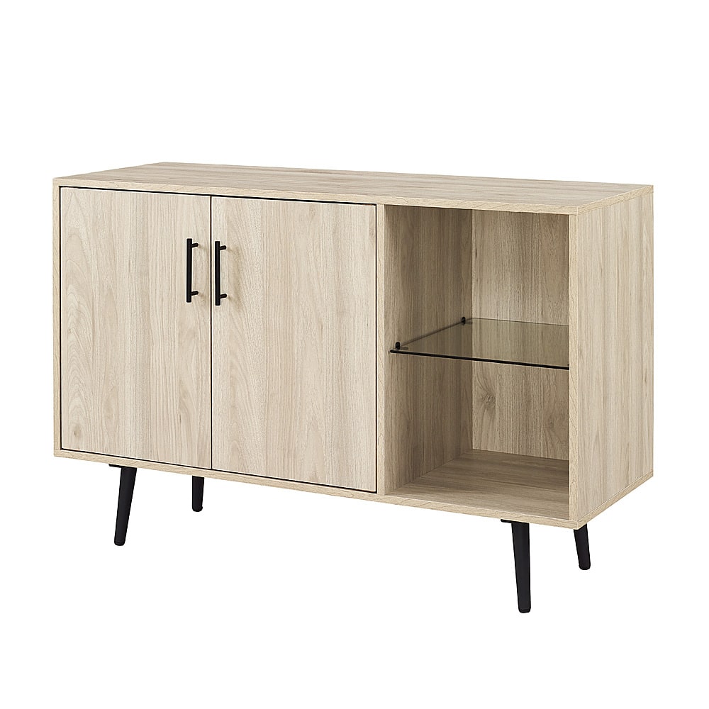 Angle View: Walker Edison - 44” Modern Asymmetrical Buffet with Glass Shelf - Birch