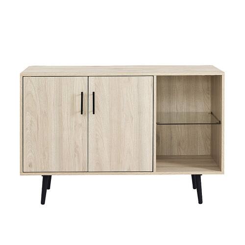 Walker Edison - 44” Modern Asymmetrical Buffet with Glass Shelf - Birch