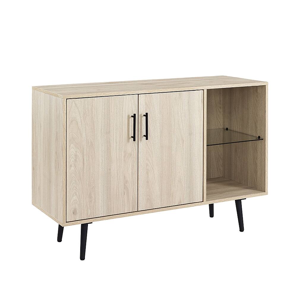 Left View: Walker Edison - 44” Modern Asymmetrical Buffet with Glass Shelf - Birch