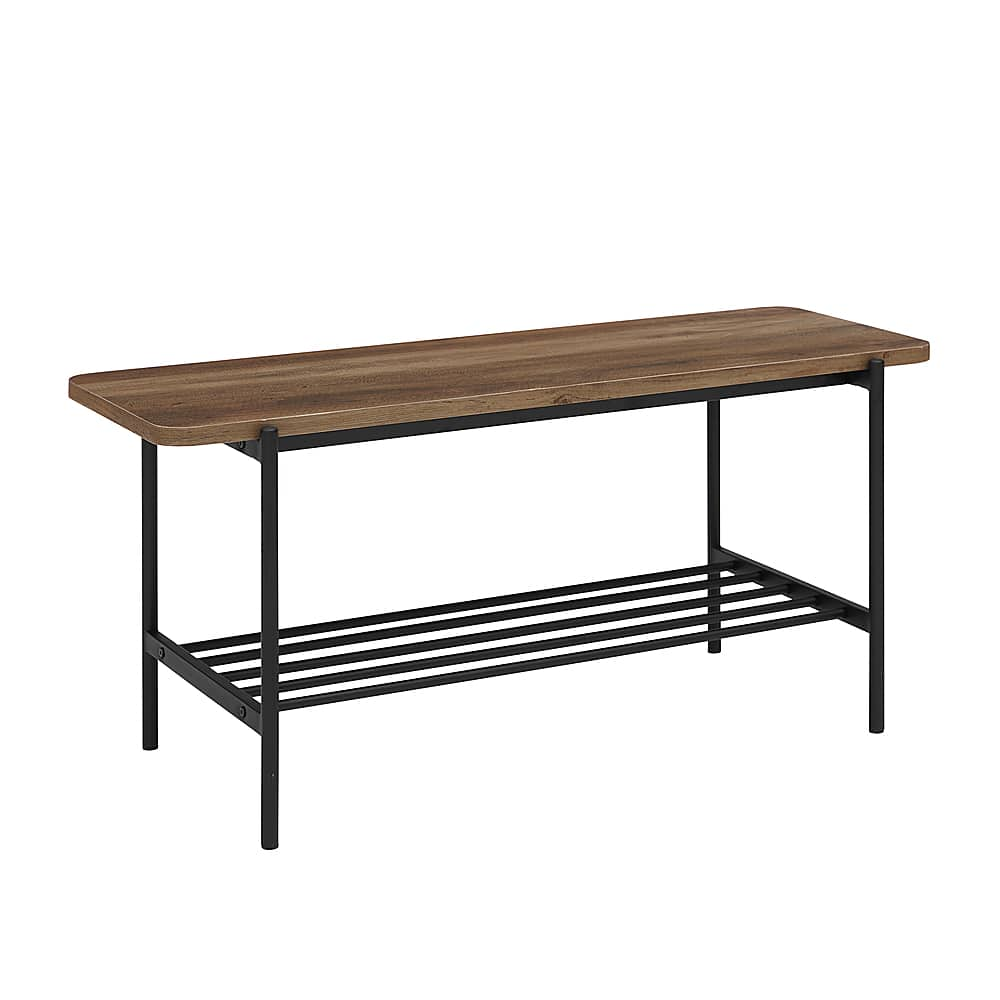 Angle View: Walker Edison - 40” Industrial Wood and Metal Mesh Bench - Reclaimed Barnwood