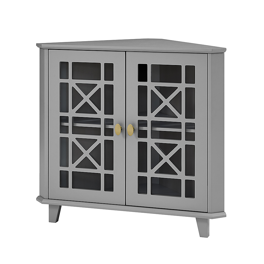 Angle View: Walker Edison - 32” Classic Fretwork Corner Storage Cabinet - Grey