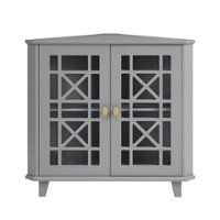 Walker Edison - 32” Classic Fretwork Corner Storage Cabinet - Grey - Front_Zoom