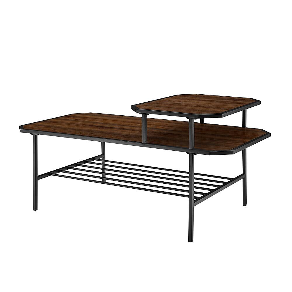 Angle View: Walker Edison - 44” Modern 2 Tiered Metal and Wood Coffee Table - Dark Walnut