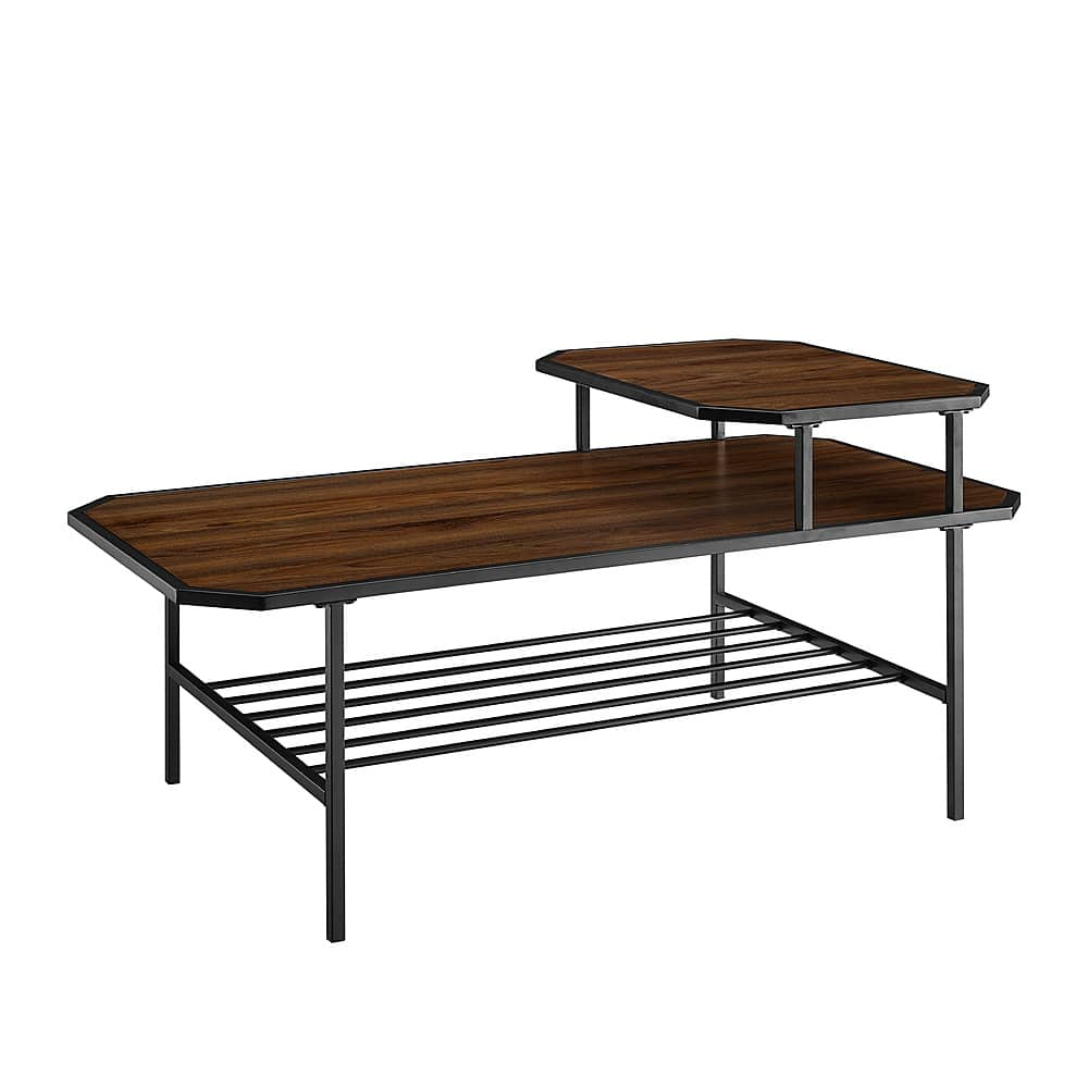 Left View: Walker Edison - 44” Modern 2 Tiered Metal and Wood Coffee Table - Dark Walnut