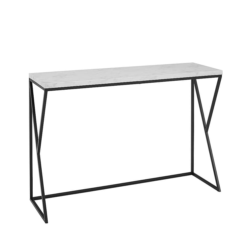 Left View: Walker Edison - 46” Modern Faux Marble Entryway Table - Faux White Marble/Black