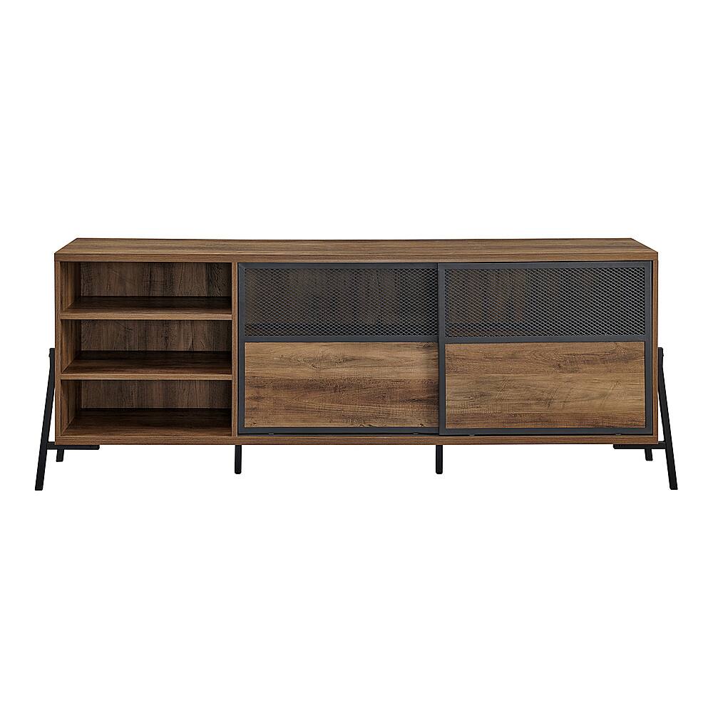 Front. Walker Edison - Industrial 2 Mesh Door TV Stand for TV's up to 80" - Rustic Oak.