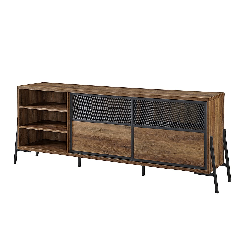 Left View: Walker Edison - Industrial 2 Mesh Door TV Stand for TV's up to 80" - Rustic Oak