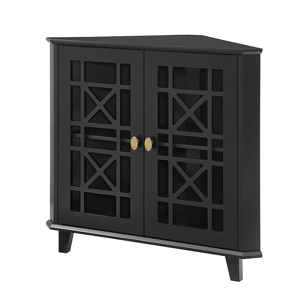 Angle View: Walker Edison - 32” Classic Fretwork Corner Storage Cabinet - Black