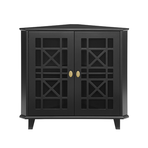 Walker Edison - 32” Classic Fretwork Corner Storage Cabinet - Black