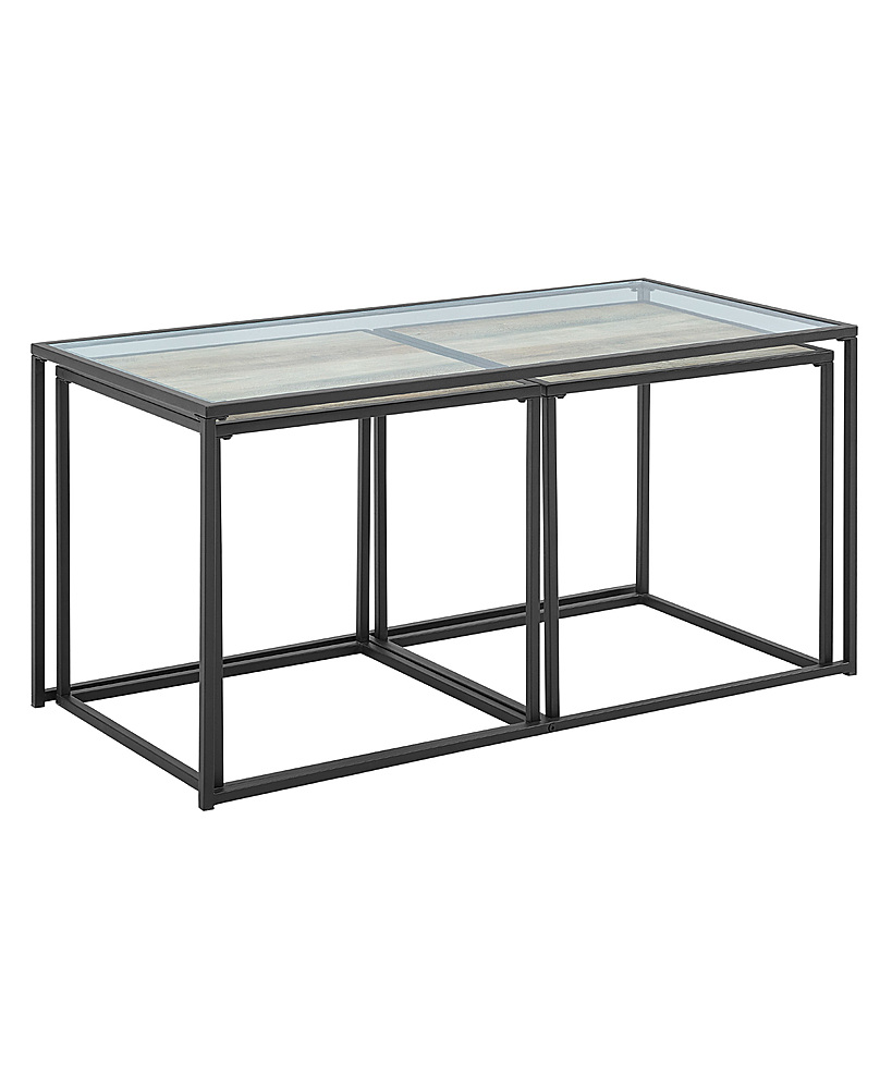 Left View: Walker Edison - Modern Nesting Table Set - Glass/Grey Wash