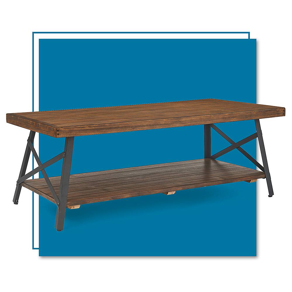 Angle. Click Decor - Ezra Solid Wood and Metal Coffee Table - Walnut Brown.