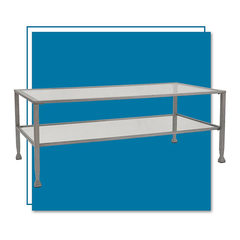 Angle. Click Decor - Maddox Glass and Metal Coffee Table - Silver.