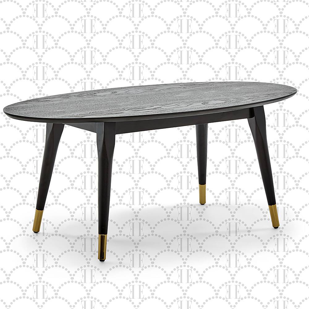 Angle. Elle Decor - Clemintine Mid-Century Oval Coffee Table with Brass Accents - Black.