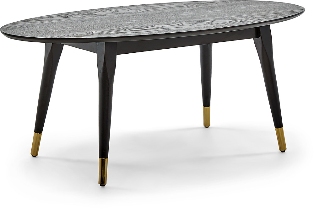 Left View: Elle Decor - Clemintine Mid-Century Oval Coffee Table with Brass Accents - Black