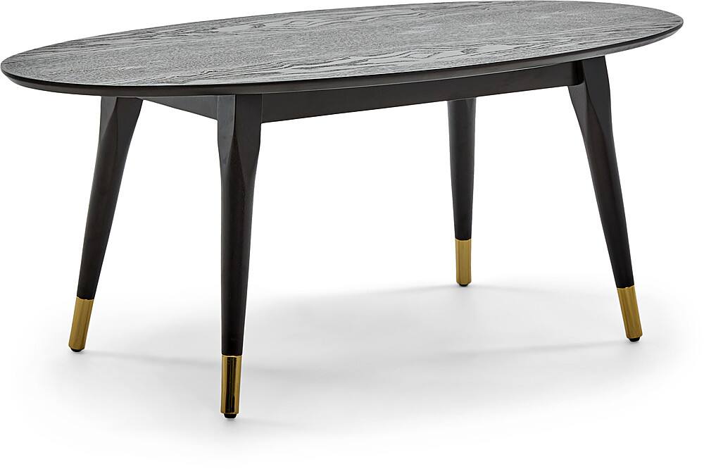 Left. Elle Decor - Clemintine Mid-Century Oval Coffee Table with Brass Accents - Black.