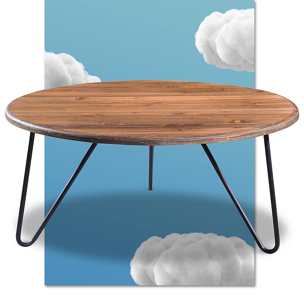 Angle. Serta - Bryant Round Coffee Table - Aged Pine.