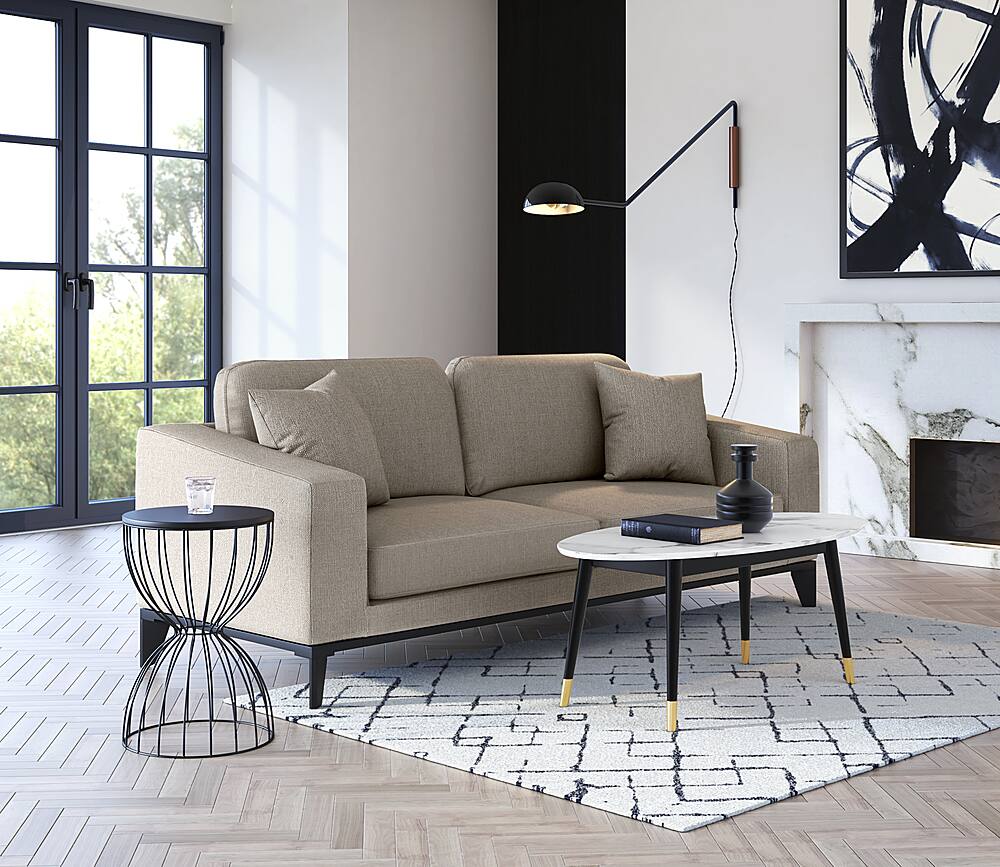 Alt View 11. Elle Decor - Clemintine Mid-Century Oval Coffee Table with Brass Accents - White Marble Print.