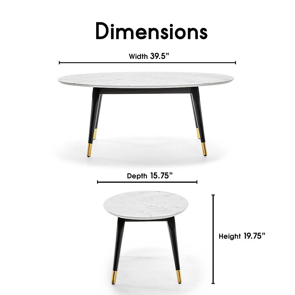 Alt View 12. Elle Decor - Clemintine Mid-Century Oval Coffee Table with Brass Accents - White Marble Print.